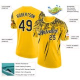 Custom Yellow Black-White Distressed Scratch Brush Stroke Performance T-Shirt
