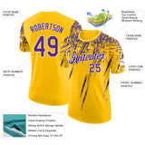 Custom Yellow Purple-White Distressed Scratch Brush Stroke Performance T-Shirt