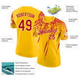 Custom Yellow Red-White Distressed Scratch Brush Stroke Performance T-Shirt