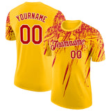 Custom Yellow Red-White Distressed Scratch Brush Stroke Performance T-Shirt