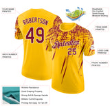 Custom Yellow Crimson-White Distressed Scratch Brush Stroke Performance T-Shirt