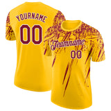 Custom Yellow Crimson-White Distressed Scratch Brush Stroke Performance T-Shirt