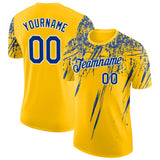 Custom Yellow Royal-White Distressed Scratch Brush Stroke Performance T-Shirt