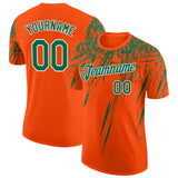 Custom Orange Kelly Green-White Distressed Scratch Brush Stroke Performance T-Shirt