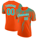 Custom Orange Aqua-White Distressed Scratch Brush Stroke Performance T-Shirt