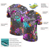 Custom Graffiti Pattern Steel Gray-White Vibrant Multicolor Paint Splatter Performance T-Shirt
