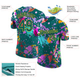 Custom Graffiti Pattern Teal-Gold Vibrant Multicolor Paint Splatter Performance T-Shirt