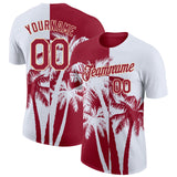 Custom White Crimson-Cream Hawaii Tropical Coastal Palm Trees Performance T-Shirt