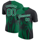 Custom Black Kelly Green-White Hawaii Tropical Coastal Palm Trees Performance T-Shirt