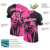 Custom Black Pink-White Hawaii Tropical Coastal Palm Trees Performance T-Shirt