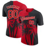 Custom Black Red-White Hawaii Tropical Coastal Palm Trees Performance T-Shirt