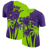 Custom Purple Neon Green-Black Hawaii Tropical Coastal Palm Trees Performance T-Shirt
