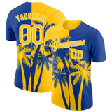 Custom Royal Yellow-White Hawaii Tropical Coastal Palm Trees Performance T-Shirt