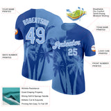 Custom Royal Light Blue-White Hawaii Tropical Coastal Palm Trees Performance T-Shirt