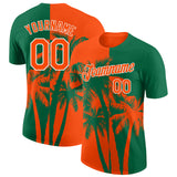 Custom Kelly Green Orange-White Hawaii Tropical Coastal Palm Trees Performance T-Shirt