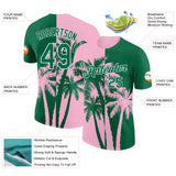 Custom Kelly Green Light Pink-White Hawaii Tropical Coastal Palm Trees Performance T-Shirt