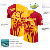 Custom Red Yellow-White Hawaii Tropical Coastal Palm Trees Performance T-Shirt