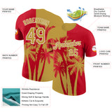 Custom Red Old Gold-White Hawaii Tropical Coastal Palm Trees Performance T-Shirt