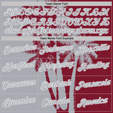 Custom Crimson Gray-White Hawaii Tropical Coastal Palm Trees Performance T-Shirt