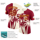 Custom Crimson Cream-Yellow Hawaii Tropical Coastal Palm Trees Performance T-Shirt