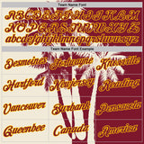 Custom Crimson Cream-Yellow Hawaii Tropical Coastal Palm Trees Performance T-Shirt