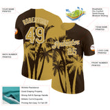 Custom Brown Old Gold-White Hawaii Tropical Coastal Palm Trees Performance T-Shirt