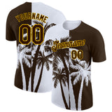Custom Brown White-Yellow Hawaii Tropical Coastal Palm Trees Performance T-Shirt