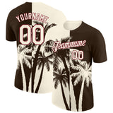 Custom Brown Cream-Crimson Hawaii Tropical Coastal Palm Trees Performance T-Shirt