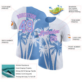 Custom White Light Blue-Pink Hawaii Tropical Coastal Palm Trees Performance T-Shirt