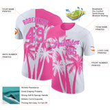 Custom White Pink-Light Blue Hawaii Tropical Coastal Palm Trees Performance T-Shirt
