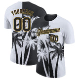 Custom White Black-Old Gold Hawaii Tropical Coastal Palm Trees Performance T-Shirt