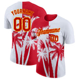 Custom White Red-Yellow Hawaii Tropical Coastal Palm Trees Performance T-Shirt