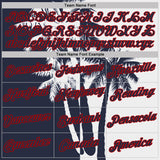 Custom White Navy-Red Hawaii Tropical Coastal Palm Trees Performance T-Shirt