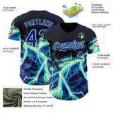 Custom Black Dark Purple-Ice Blue Cyber Tropical Palm Trees Dinosaur Gothic Fantasy Authentic Baseball Jersey