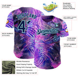 Custom Purple Navy-Ice Blue Cyber Tropical Palm Trees Dinosaur Gothic Fantasy Authentic Baseball Jersey