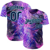 Custom Purple Navy-Ice Blue Cyber Tropical Palm Trees Dinosaur Gothic Fantasy Authentic Baseball Jersey