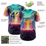 Custom Ice Blue-Navy Cyber Tropical Palm Trees Music Festival Authentic Baseball Jersey