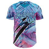 Custom Blue Ice Blue Pink-Dark Purple Cyber Tropical Palm Trees Music Festival Gothic Fantasy Authentic Baseball Jersey