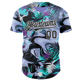 Custom Purple Black Green-White Cyber Tropical Palm Trees Music Festival Fluid Liquid Authentic Baseball Jersey