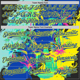 Custom Thunder Blue Green-Light Yellow Cyber Tropical Palm Trees Music Festival Authentic Baseball Jersey