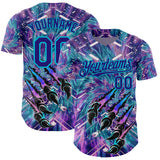Custom Purple Dark Purple Black-Lakes Blue Cyber Tropical Palm Trees Music Festival Claw Marks Authentic Baseball Jersey
