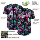 Custom Black Ice Blue-Deep Pink Cyber Tropical Palm Trees Music Festival Authentic Baseball Jersey