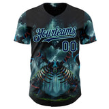 Custom Black Navy-Ice Blue Cyber Tropical Palm Trees Gothic Fantasy Authentic Baseball Jersey
