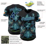 Custom Black Navy-Ice Blue Cyber Tropical Palm Trees Gothic Fantasy Authentic Baseball Jersey