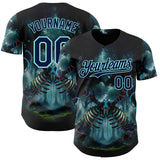 Custom Black Navy-Ice Blue Cyber Tropical Palm Trees Gothic Fantasy Authentic Baseball Jersey