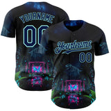 Custom Black Navy-Ice Blue Cyber Tropical Palm Trees Music Festival Gothic Fantasy Authentic Baseball Jersey