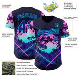 Custom Blue Dark Purple-Lakes Blue Cyber Tropical Palm Trees Gothic Fantasy Authentic Baseball Jersey