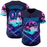 Custom Blue Dark Purple-Lakes Blue Cyber Tropical Palm Trees Gothic Fantasy Authentic Baseball Jersey
