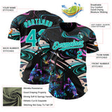 Custom Black Aqua-Ice Blue Cyber Tropical Palm Trees Music Festival Fluid Liquid Authentic Baseball Jersey
