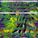 Custom Black Royal-Neon Green Cyber Tropical Palm Trees Music Festival Claw Marks Authentic Baseball Jersey